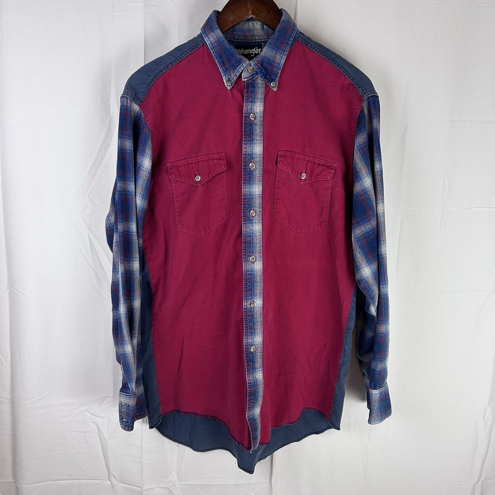 Vtg Wrangler Regular fit pre-shrunk X-long tail button up 15.5-33 shirt USA MADE